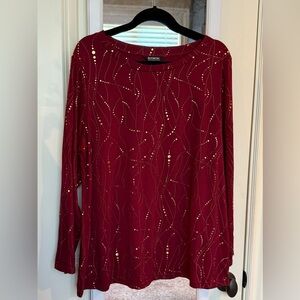 ✨ BloomChic Long Sleeve Embellished Top – Rich Burgundy ✨